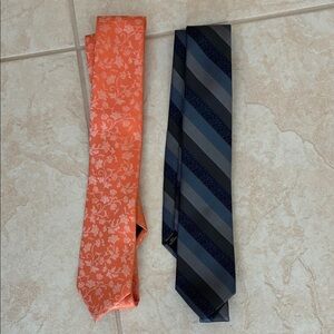 Elegant Orange Floral and Blue Striped Ties